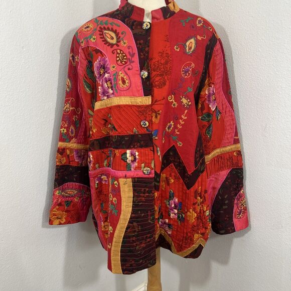 Vtg Sandy Starkman Jacket Womens Large Multicolor Arts Patch 90s Embroidered Y2K - Picture 1 of 12